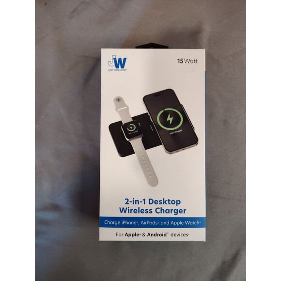 Just Wireless 15W 2 in 1 Desktop Wireless Charger Android Apple - Picture 1 of 3